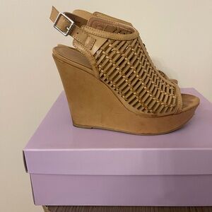 Madden girl Charrade dark natural wedge platform heels peep toe women 7